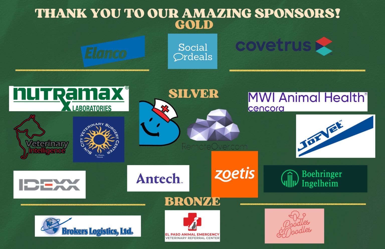 Thank you to our 2026 Sun City Veterinary Conference sponsors: Gold, Silver and Bronze sponsor logos
